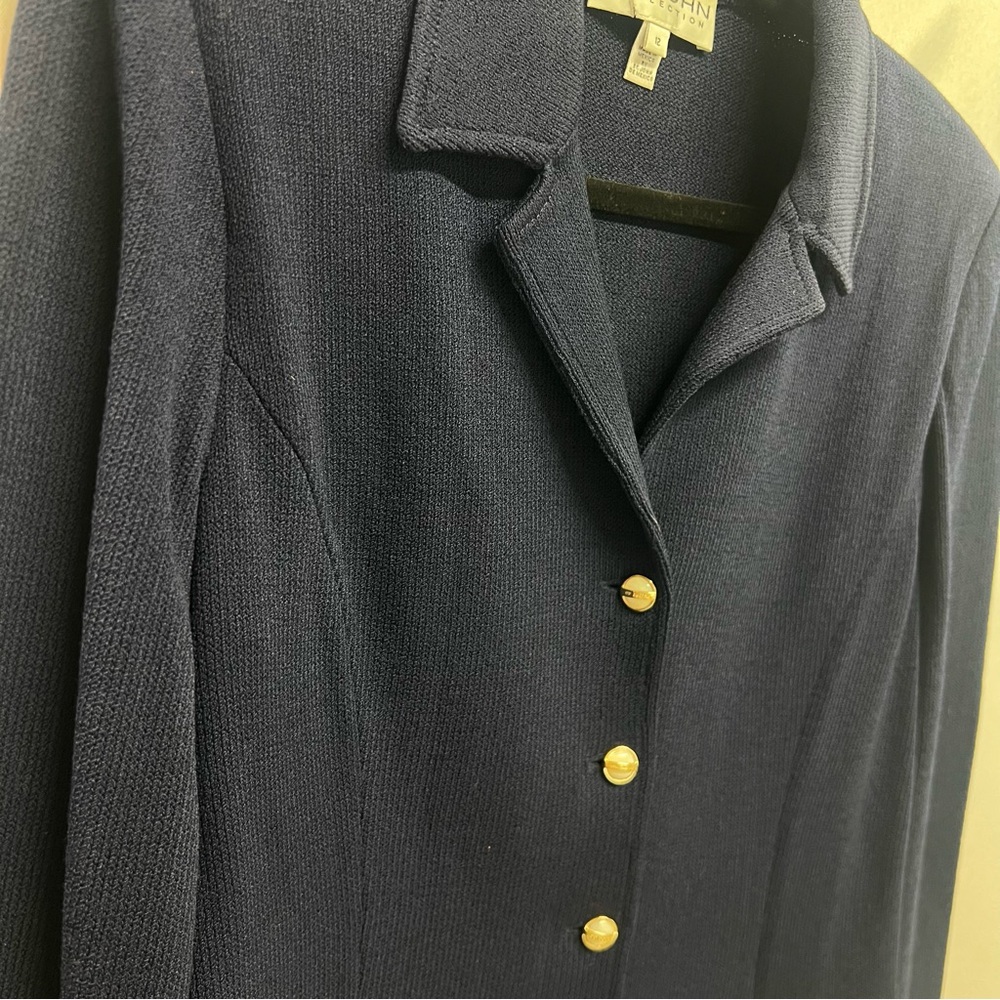 St John Navy Blue Blazer Santana Knit Gold Button Wool Blend 12 - Picture 4 of 6